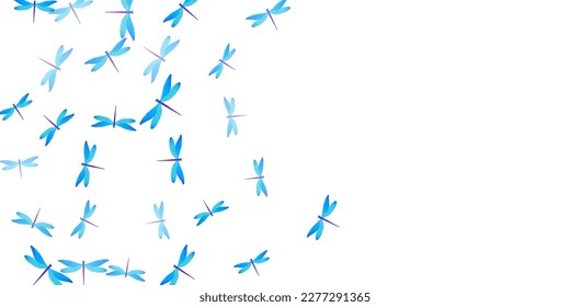 Magic cyan blue dragonfly flat vector background. Spring pretty insects. Wild dragonfly flat fantasy illustration. Tender wings damselflies patten. Garden creatures