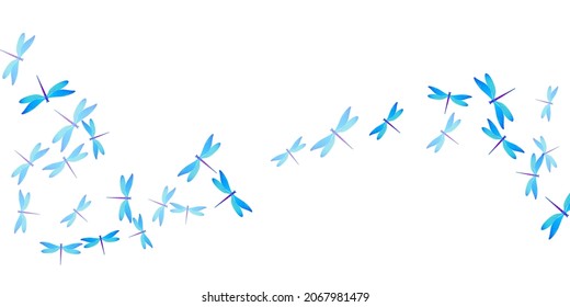 Magic cyan blue dragonfly isolated vector background. Spring little damselflies. Simple dragonfly isolated fantasy wallpaper. Tender wings insects patten. Tropical creatures