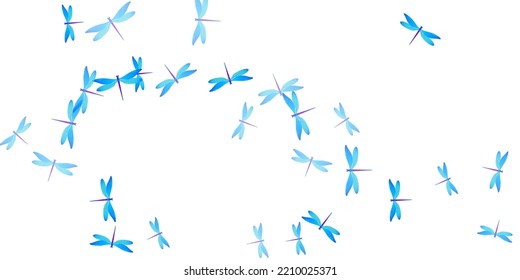 Magic cyan blue dragonfly isolated vector wallpaper. Spring cute damselflies. Decorative dragonfly isolated girly illustration. Delicate wings insects patten. Fragile beings