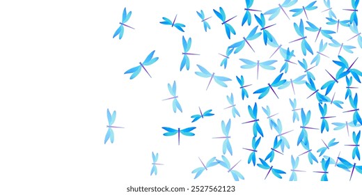 Magic cyan blue dragonfly isolated vector wallpaper. Spring little insects. Wild dragonfly isolated baby illustration. Gentle wings damselflies patten. Nature creatures