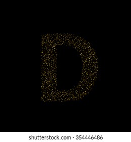 Magic D letter, luxury alphabet. Golden rain texture