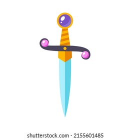 Magic dagger icon. Cartoon illustration of a sword blade with golden hilt isolated on a white background. Vector 10 EPS.