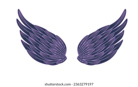 Magic dark angel fairy wings cartoon style vector illustration isolated on white background