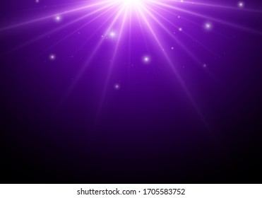 Magic dark backdrop. Purple star on top with mica. Lights on black background.