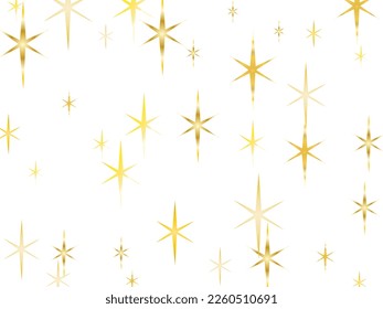Magic decoration. Beautiful gold falling magic stars on white background sparkle pattern. Vector illustration. Gold shooting stars.