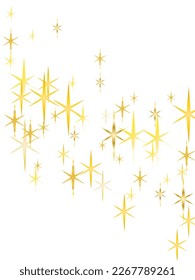 Magic decoration. The dust sparks and golden stars shine with special light.  Vector sparkles on a transparent background. Gold shooting stars.
