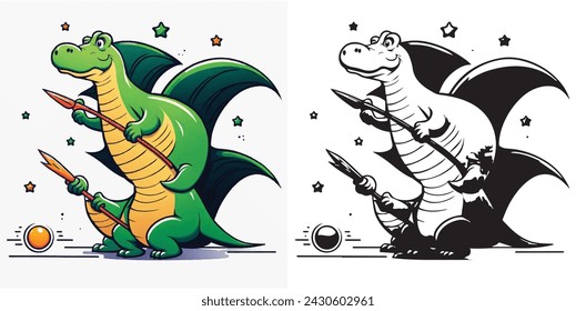 Magic dinosaur with black Line. Vector design isolated on white background. Image illustration (2)