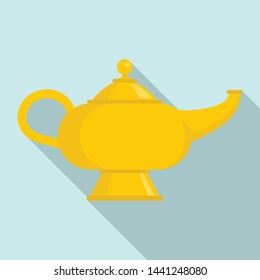 Magic djinn lamp icon. Flat illustration of magic djinn lamp vector icon for web design