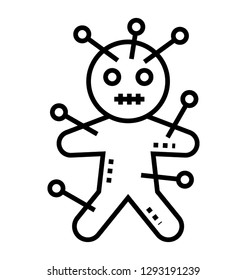 Magic doll line vector icon, voodoo doll 