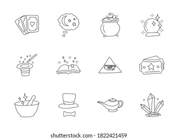 garabatos mágicos aislados en blanco. conjunto de iconos mágicos para diseño web, interfaz de usuario, aplicaciones móviles e impresión