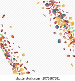 Magic Dot Top Transparent Background. Hologram Fun Confetti Texture. Invitation Pattern. Colored Christmas Backdrop.