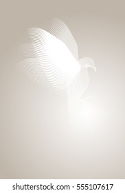 Magic dove made with lines on misty background. Vector illustration.