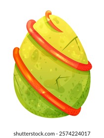 Magic dragon or dinosaur egg with texture in green color. Vector illustration on transparent background