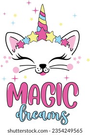 magic dreams cat unicorn rainbow