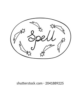 Magic drink, love potion simple outline etiquettes set inscription, label for liquid substance vector illustration, handwritten Halloween lettering