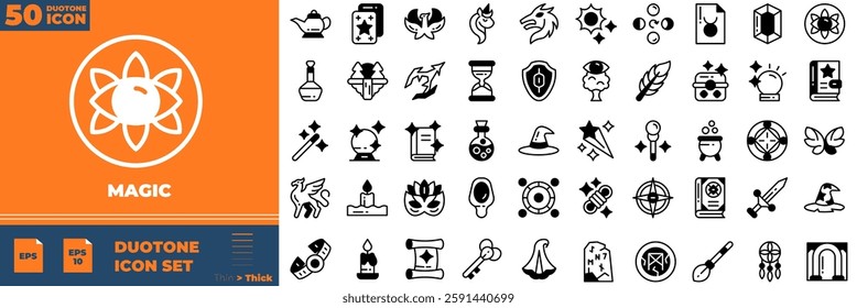 Magic Duotone Editable Icons set. Vector illustration in modern thin duotone style of magic icons: magic, wand, magician, etc