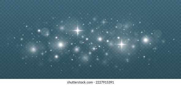 Magic dust effect. Christmas abstract background. White sparks and stars glitter special light effect.