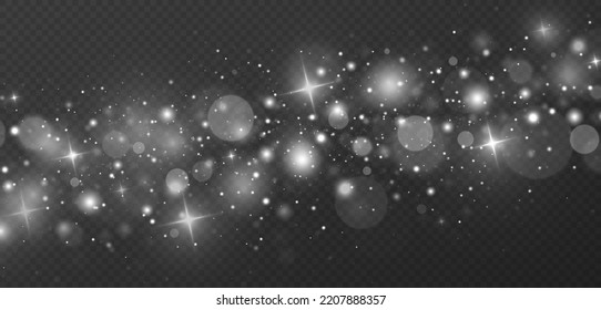 Magic dust effect. White sparks and stars glitter special light effect. Christmas abstract background.