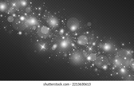 Efecto de polvo mágico. Las chispas blancas y las estrellas brillan con un efecto luminoso especial. Fondo abstracto de Navidad.