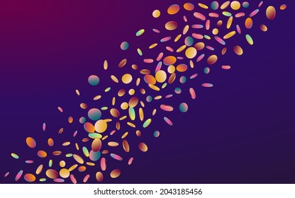 Magic Dust Flying Purple Background. Multicolored FallingFestive Splash Card. Decoration Wallpaper. Gradient Vector Design.