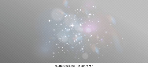 Magic Dust in the night sky. Christmas Bokeh Lights. Festive Designs for holiday design, poster, postcard on a transparent background, png. Png dust light. Holiday Holiday lights. Spark overlay.