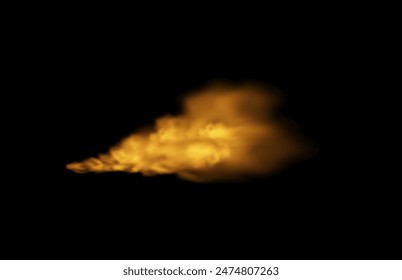 Magic earthen smog in vector illustration. Fiery fog with mystical streams of earth dust on an isolated black background. Fluffy magical misty spell cloud.