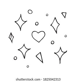 magic elements glow doodles, shine, stars. Hand drawn esoteric signs