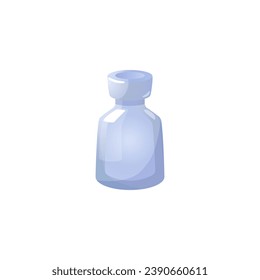 Magic empty potion flask vector illustration. Isolated clear glass bottle with plug and nothing inside. Laboratory equipment vial. Element for game, user gui menu interface.