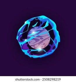 Bola de energía mágica, orbe de energía de fuego azul para el juego. Icono aislado de Vector con efecto de brillo ligero. Esfera de bola de fuego alrededor del remolino del portal. La llama de cristal estalló con vapor. Kit de activos radiales Abstractas