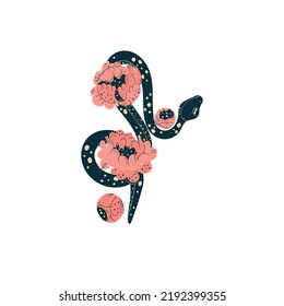 Magic Esoteric Snake In Flowers