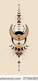 Magische und esoterische Vektorgrafik. Mystische Luna für Tattoo.