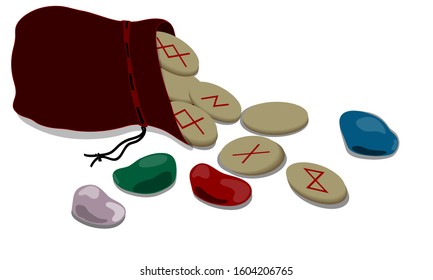 Magic and esotericism. Runes in a bag. Runes for divination. white isolated background. vector.