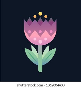 Magic, exotic, mysterious, unusual flower. Cartoon style, stylized. Exceptional colors. Vector, isolated. On dark blue background