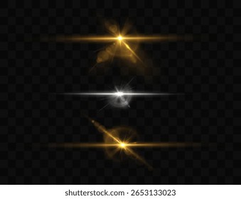 Explosão mágica de luz solar e feixes de brilho piscam ao longo do fundo do vetor com bokeh e ponto de lente criando cena brilhante abstrata e iluminação brilhante do projetor em show stage png

