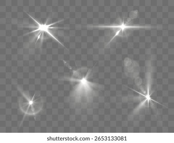 Explosão mágica de luz solar e feixes de brilho piscam ao longo do fundo do vetor com bokeh e ponto de lente criando cena brilhante abstrata e iluminação brilhante do projetor em show stage png

