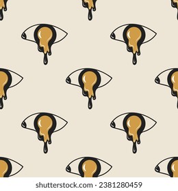 Magic eye, all-seeing eye, flowing, seamless pattern. Mystical esoteric witchcraft vector and printable image, unique boho style illustration, printable poster, card.