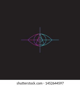Magic eye icon, geometric unusual line eye logo, graphic design element. Vector sign isolated