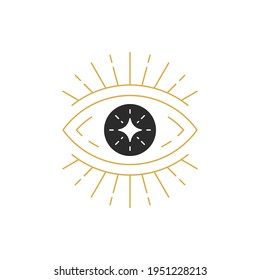 Magic Eye With Star Hand Drawn Silhouette Vector Illustration. Witchcraft Drawing For Poster And Mystic Logo Emblem Decoration Or Fashion Print.