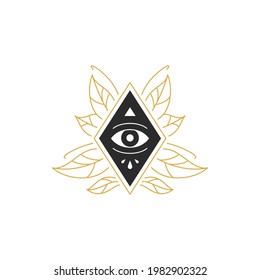 Magic eye with star hand drawn silhouette vector illustration. Witchcraft drawing for poster and mystic logo emblem decoration or fashion print.