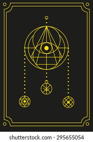 Magic eye - tantric buddhism symbol. Alchemy, religion, spirituality, occultism, tattoo art. Yellow on black