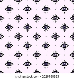 Magic eyes and dots vector seamless pattern background for fortune-telling, clairvoyance, predictions design.
