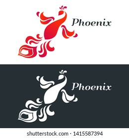 Magic fairy bird abstract logo design vector template. Flying Phoenix creative modern Logotype icon. Vector illustration of  Russian firebird in color and embossed