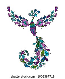 Magic Fairy Bird. Phoenix Bird. Mythical character. Ornamental Silhouette for your design. Vector illustration