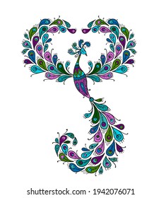 Magic Fairy Bird. Phoenix Bird. Mythical character. Ornamental Silhouette for your design