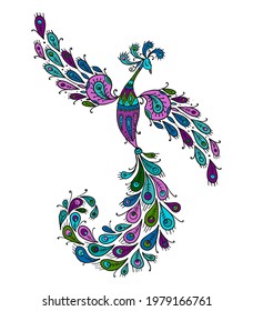 Magic Fairy Bird. Phoenix Bird. Mythical character. Ornamental Silhouette for your design