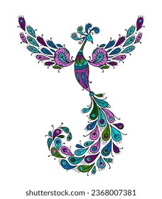 Magic Fairy Bird. Phoenix Bird. Mythical character. Ornamental Silhouette for your design