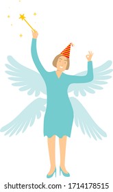 Magic Fairy. Fairytale fairy with wings and magic wand. Vector illustration. Vector.