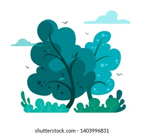 Magic and fairy forest in cartoon style. Vector tree isolate on white background. Forest or outdoor park