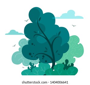 Magic and fairy forest in cartoon style. Vector tree isolate on white background. Forest or outdoor park