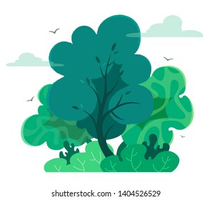 Magic and fairy forest in cartoon style  with texture. Vector tree isolate on white background. Forest or outdoor park